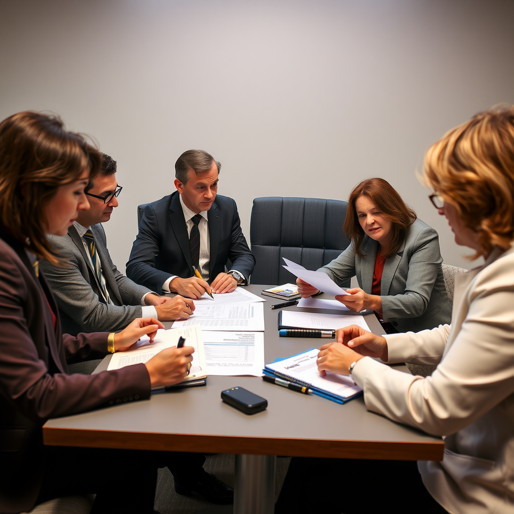 Foundation investment committee meeting with financial advisors reviewing diversified portfolio, risk assessment reports, investment policy statements, and prudent investment guidelines for charitable endowment management